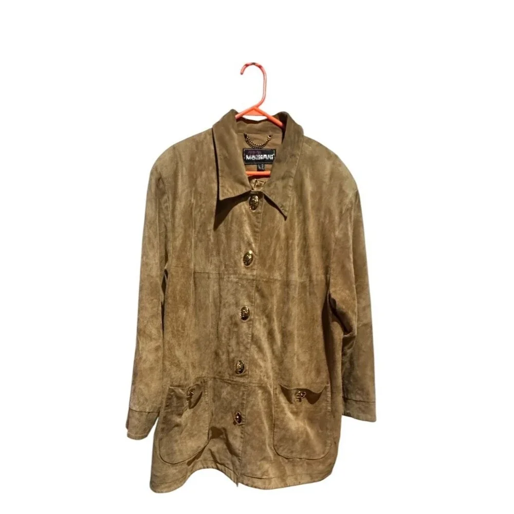 Vintage Giorgio Mobiani Light Tan Brown Genuine Leather Coat Size 48 XL Womens
